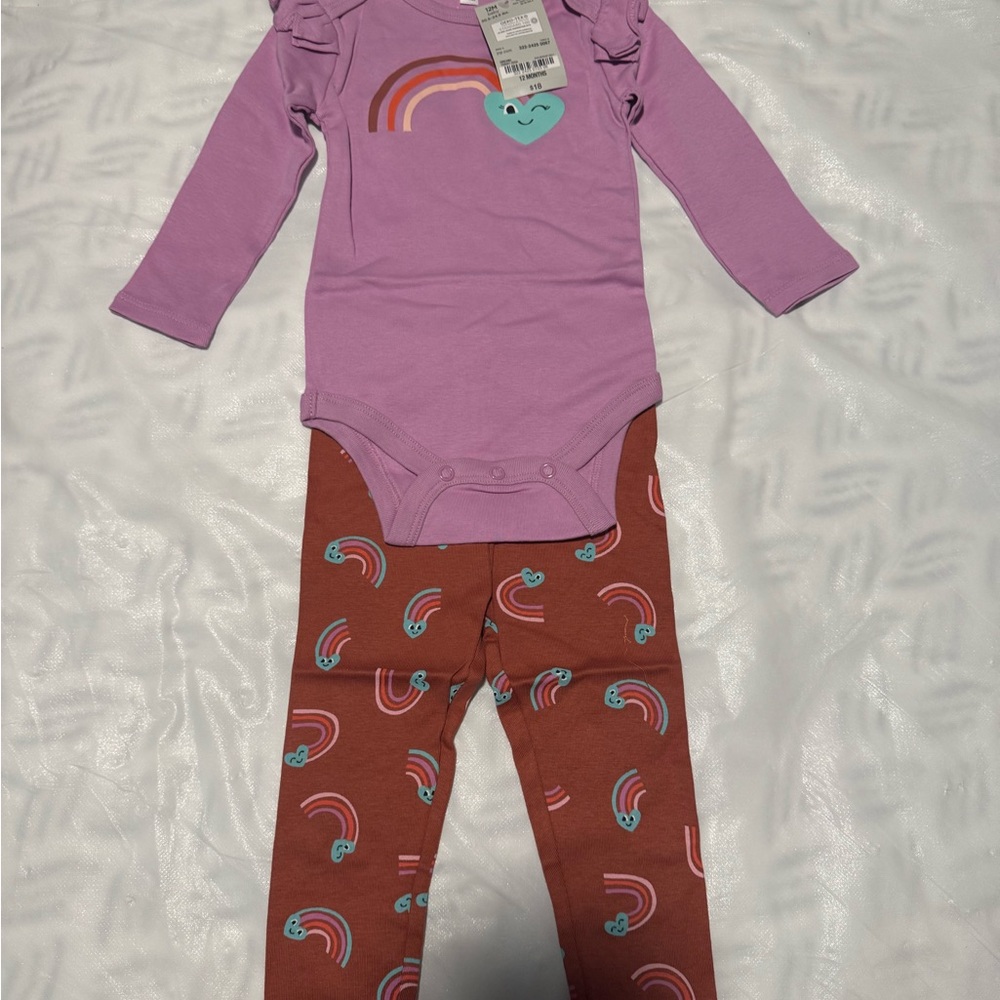 Okie Dokie Lavender Onesie with Heart and Rainbow